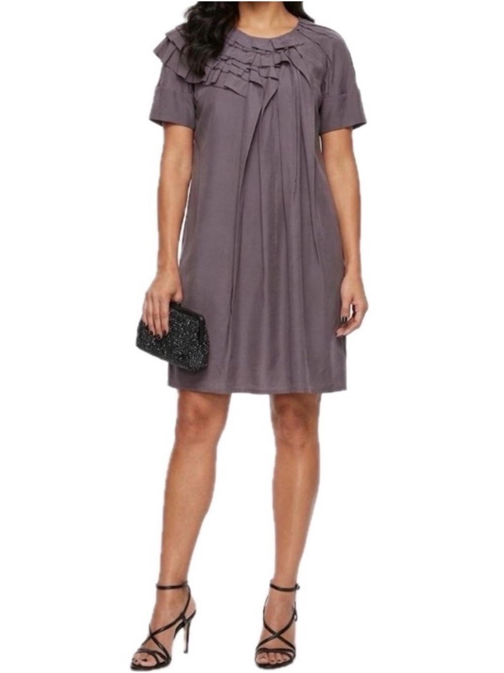 MARNI Pleated Ruffle Dress IT34/US2 Grey Midi Made in Italy Designer